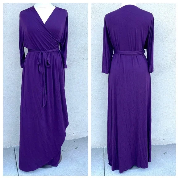 KIYONNA velvet wrap dress maxi stretch floor length tall plus size gown 1X long - Picture 13 of 13